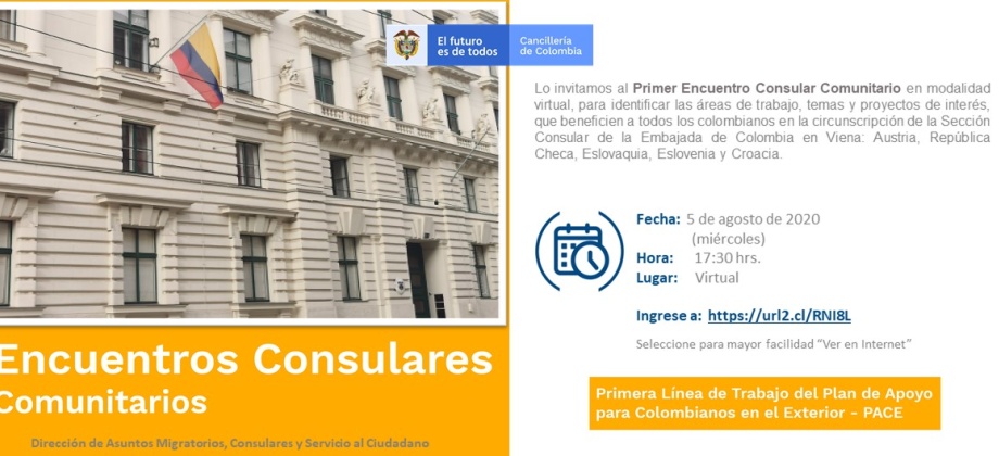 Consulado de Colombia en Viena invita al Primer Encuentro Consular Comunitario que se realizará en modalidad 