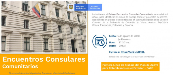 Consulado de Colombia en Viena invita al Primer Encuentro Consular Comunitario que se realizará en modalidad 